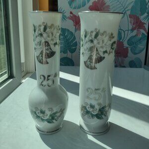 set of mid-century porcelain hand painted Lefton China bud vases